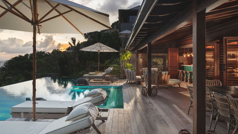 The Villa Nanne’s infinity pool on its nearly 1,700-square-foot terrace at the Hotel Manapany in St. Barth.