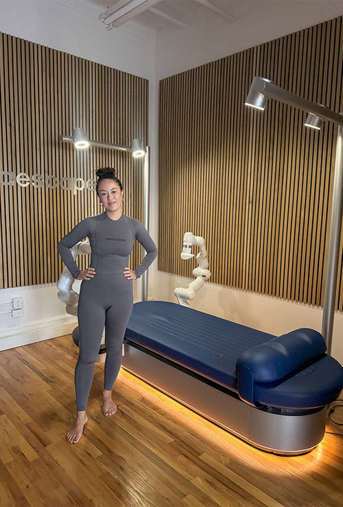 A specialized outfit ensures the right amount of friction for a robotic massage.