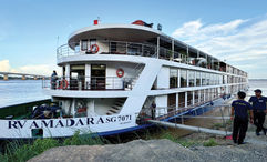 The AmaDara docked on the shores of Kumong Cham, Cambodia.