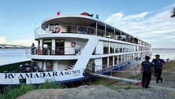 The AmaDara docked on the shores of Kumong Cham, Cambodia.