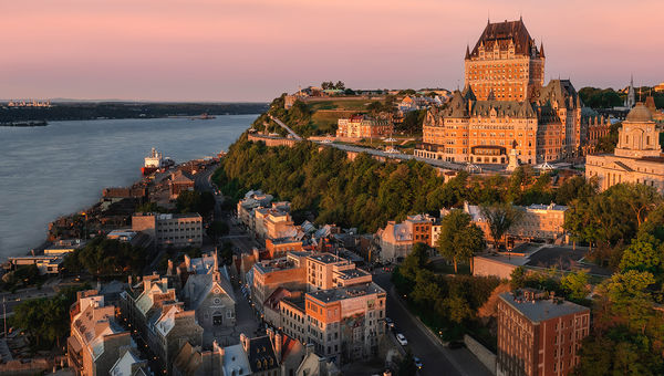 Chateau Frontenac overlooks the St. Lawrence River, Old Québec