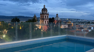 The view of downtown from the rooftop pool at the City Centro by Marriott San Luis Potosi.