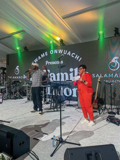 Chef Kwame Onwuachi (left) and Salamander Hotels & Resorts CEO Sheila Johnson welcome guests to The Family Reunion.