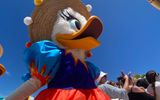 Disney Cruise Line on June 7 welcomed the first guests to Lookout Cay at Lighthouse Point, a private destination located on the Bahamian island of Eleuthera.  Pictured, Daisy Duck in her Junkanoo costume.