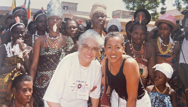 Freddye Henderson and daughter Gaynelle during Freddye's traditional Ghanaian "Durba," when she was "enstooled" as "Queen Mother of Travel and Tours" in Accra, Ghana, during the Africa Travel Association’s 24th International Congress in 1999.