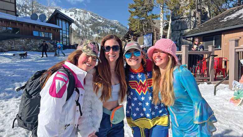 Superhero friends celebrating Gaper Day at Jackson Hole Mountain Resort in Teton Village.