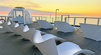 One of the igloos on the upper aft. The glassed-in domes are available for lounging during the day.