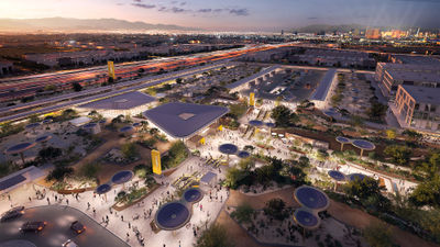 A rendering of the proposed Brightline high-speed train station in Las Vegas.