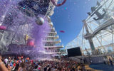 Royal Caribbean showered guests with confetti after the Champagne bottle crashed into a wall built into the ship.