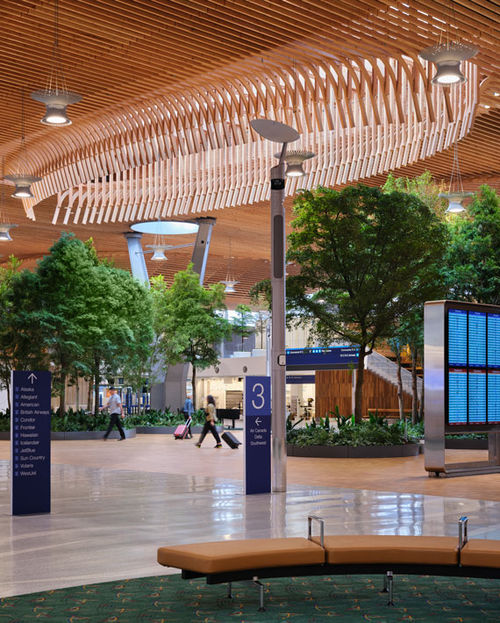 The new Portland Airport terminal has a locally sourced timber roof with 49 skylights.