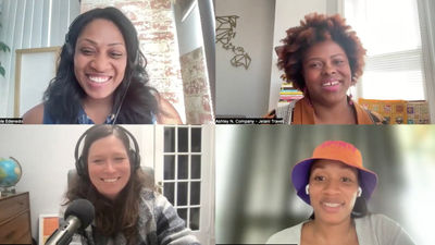 Clockwise from top left: Nicole Edenedo of Travel Weekly; Ashley Company of Jelani Travel; Martinique Lewis, creator of ABC Travel Greenbook; and host Rebecca Tobin.