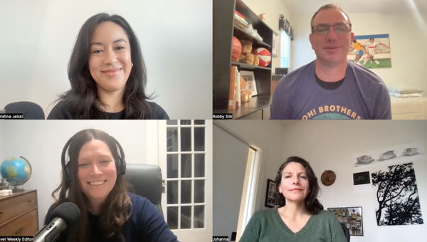 Travel Weekly editors, clockwise from top left: Hospitality editor Christina Jelski, aviation editor Robert Silk, news editor Johanna Jainchill and managing editor and Folo host Rebecca Tobin.