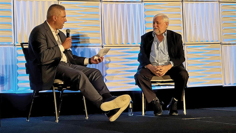 David Locke, right, co-owner of Seize the Seas, in conversation with Avoya Travel’s chief sales officer Phil Cappelli at the host agency's Million Dollar Showcase.